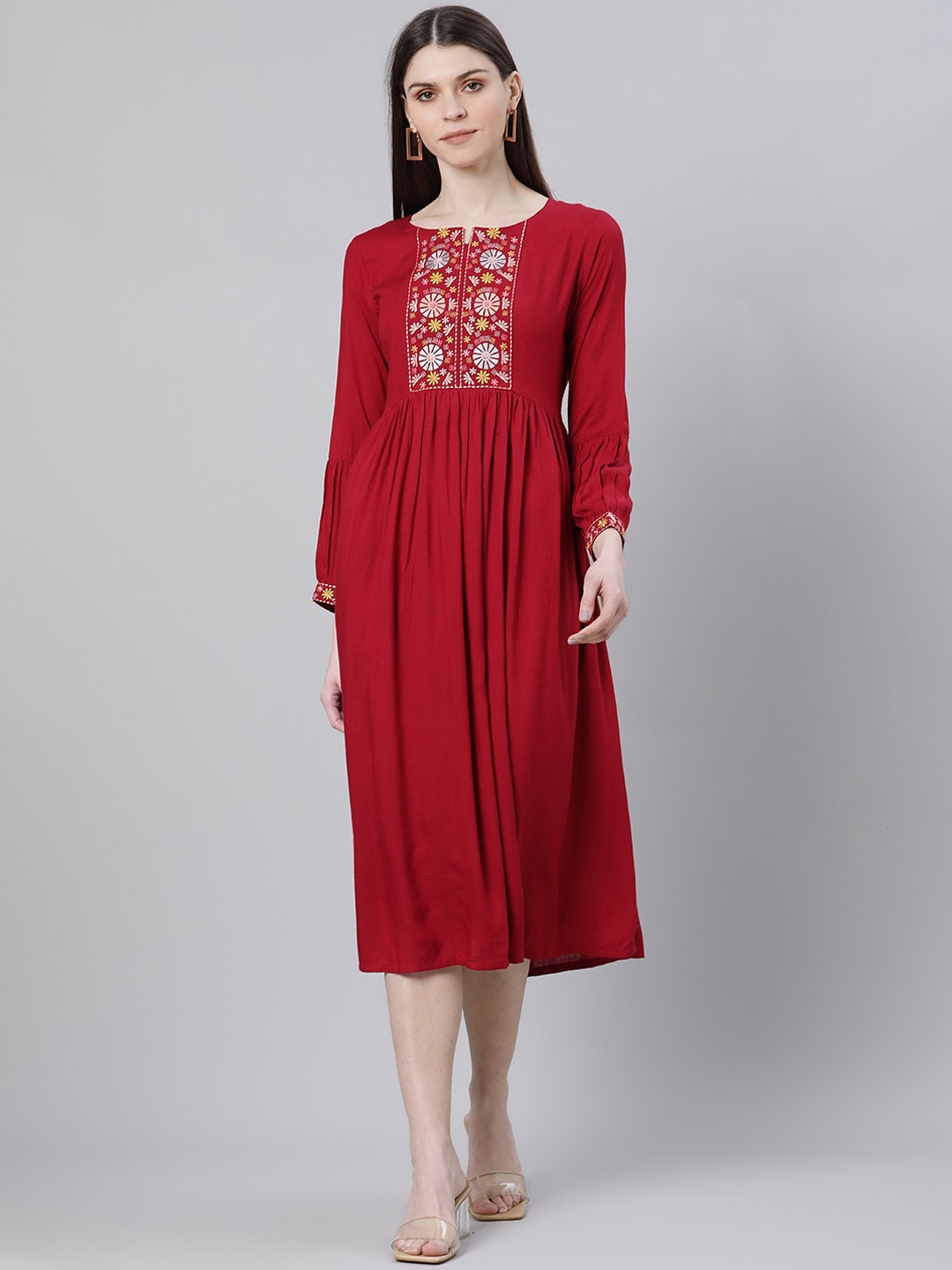 

Gerua By Libas Women Maroon Embroidered A-Line Dress