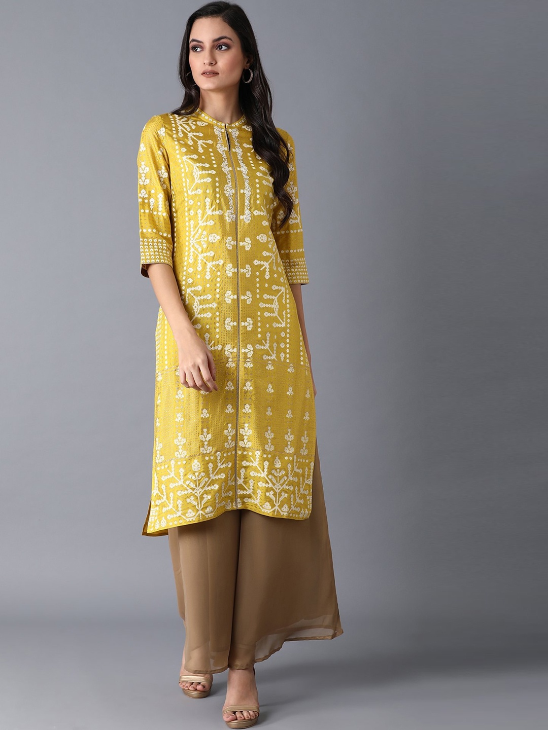 

W Women Yellow Geometric Printed Kurta