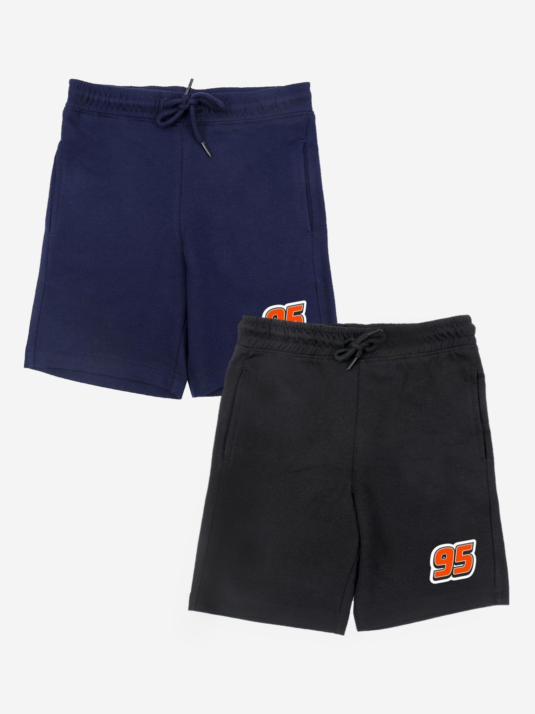 

YK Disney Boys Pack of 2 Solid Regular Shorts with Disney Cars Print Detail, Navy blue