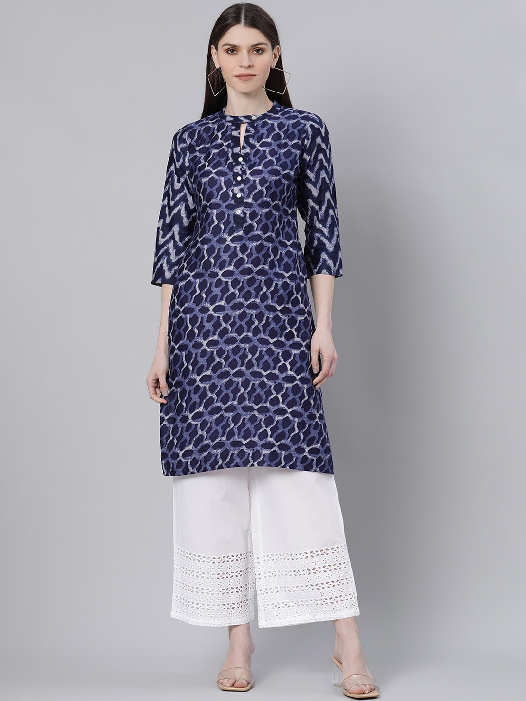 

Gerua By Libas Women Blue Printed Keyhole Neck Kurta