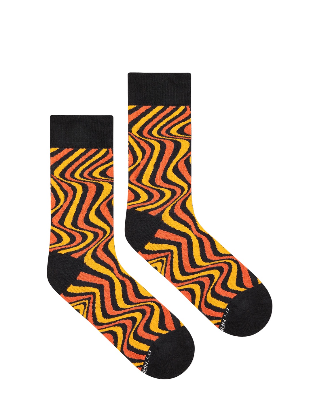 Dynamocks Unisex Black & Orange Patterned Calf-Length Socks
