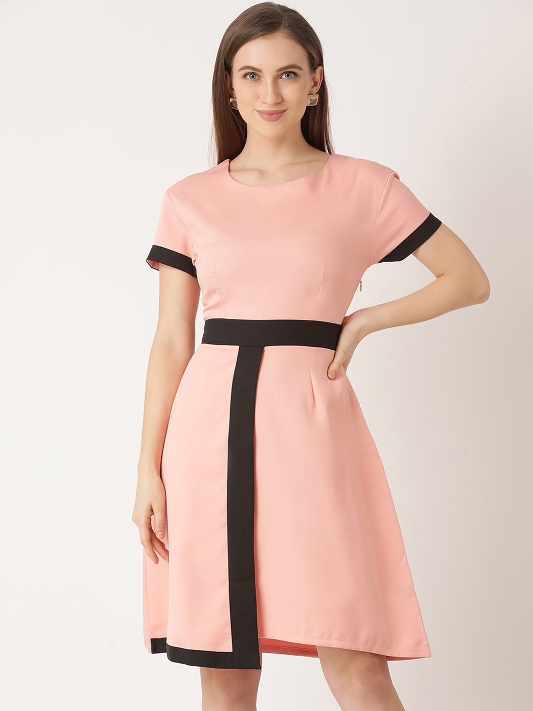 

ZOELLA Women Pink Solid Fit and Flare Dress