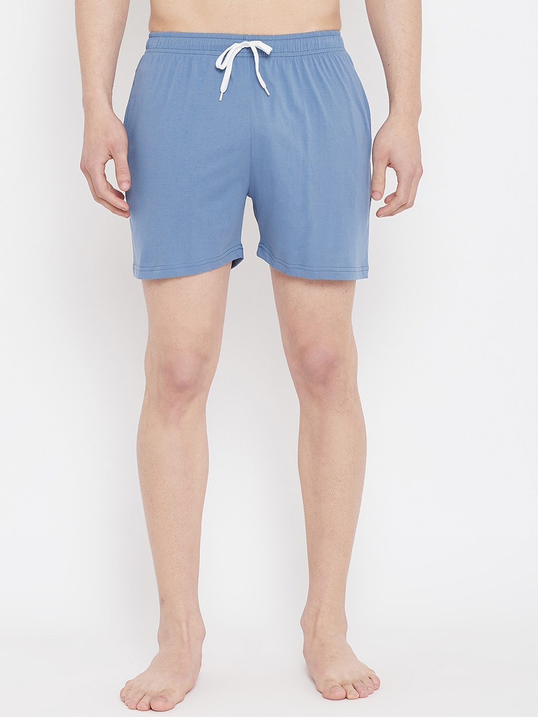 

Rodzen Men Blue & White Solid Lounge Shorts