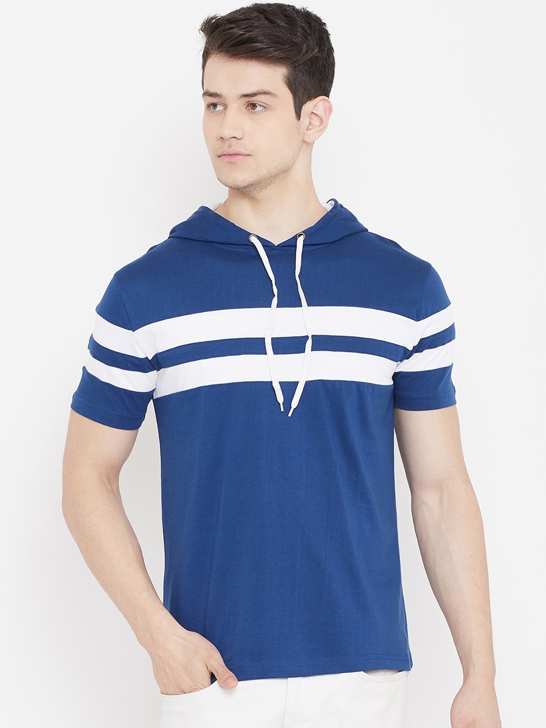 

Rodzen Men Striped Hooded T-shirt, Blue