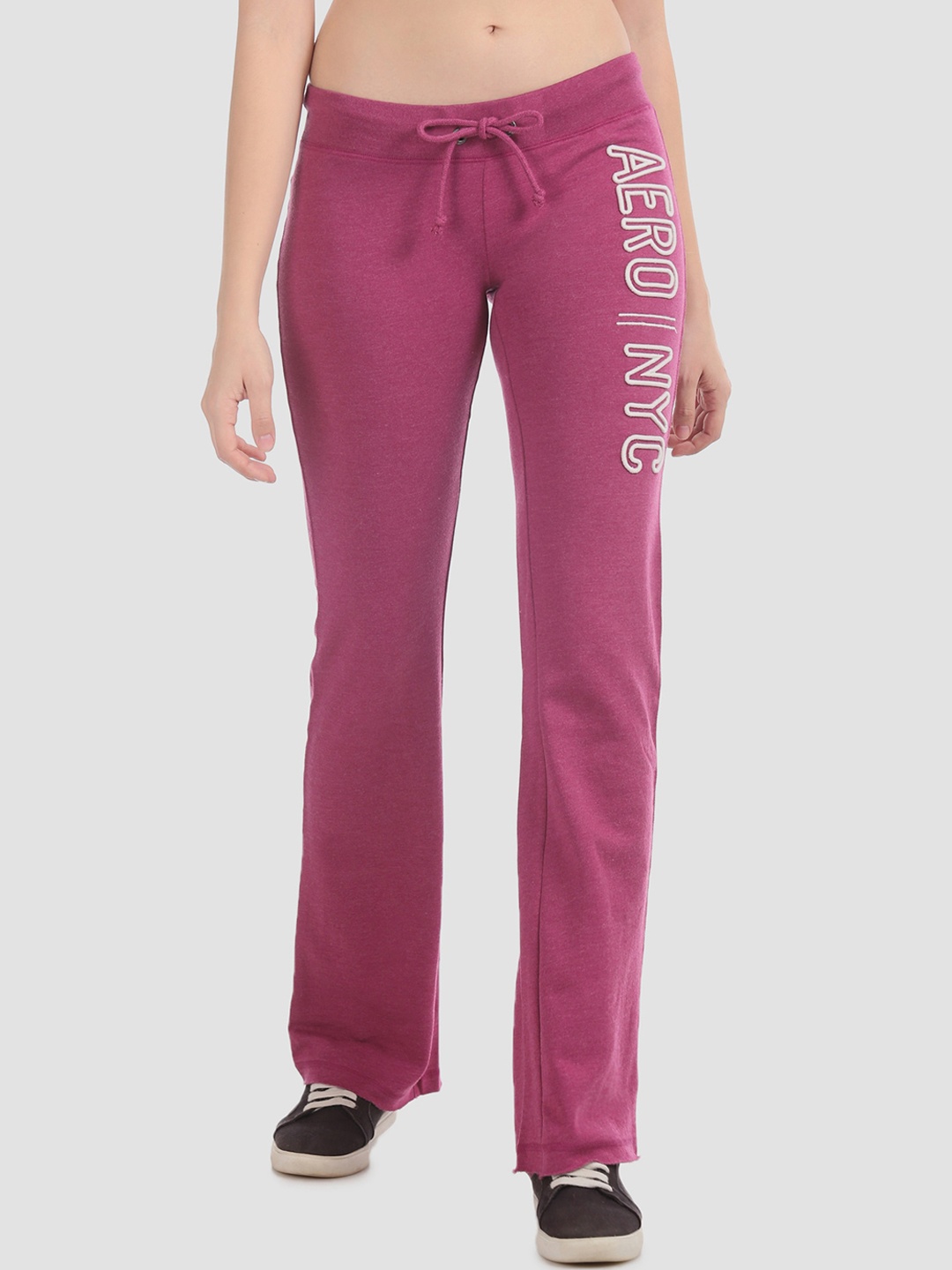

Aeropostale Women Purple & White Brand Logo Straight-Fit Joggers