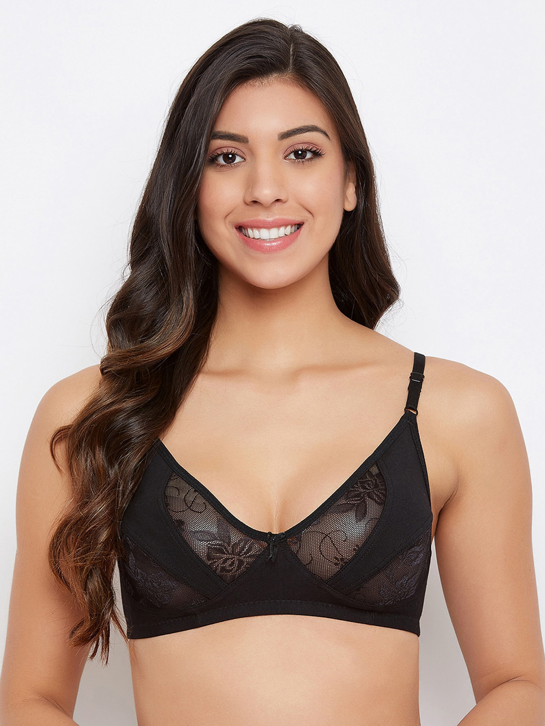 

Clovia Black Self Design Non-Wired Non Padded T-shirt Bra BR2192P1332B