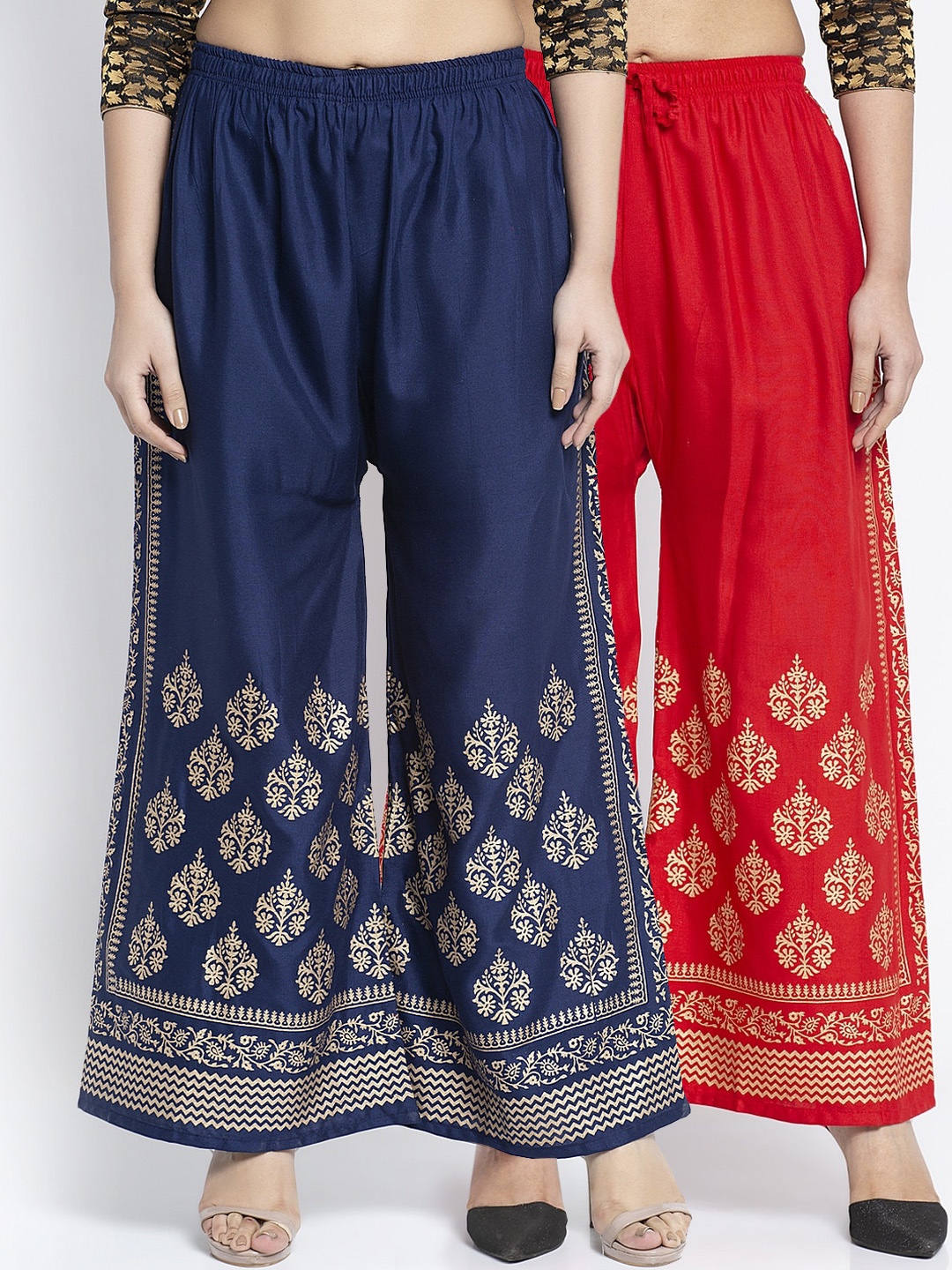 

GRACIT Women Pack Of 2 Printed Flared Palazzos, Red