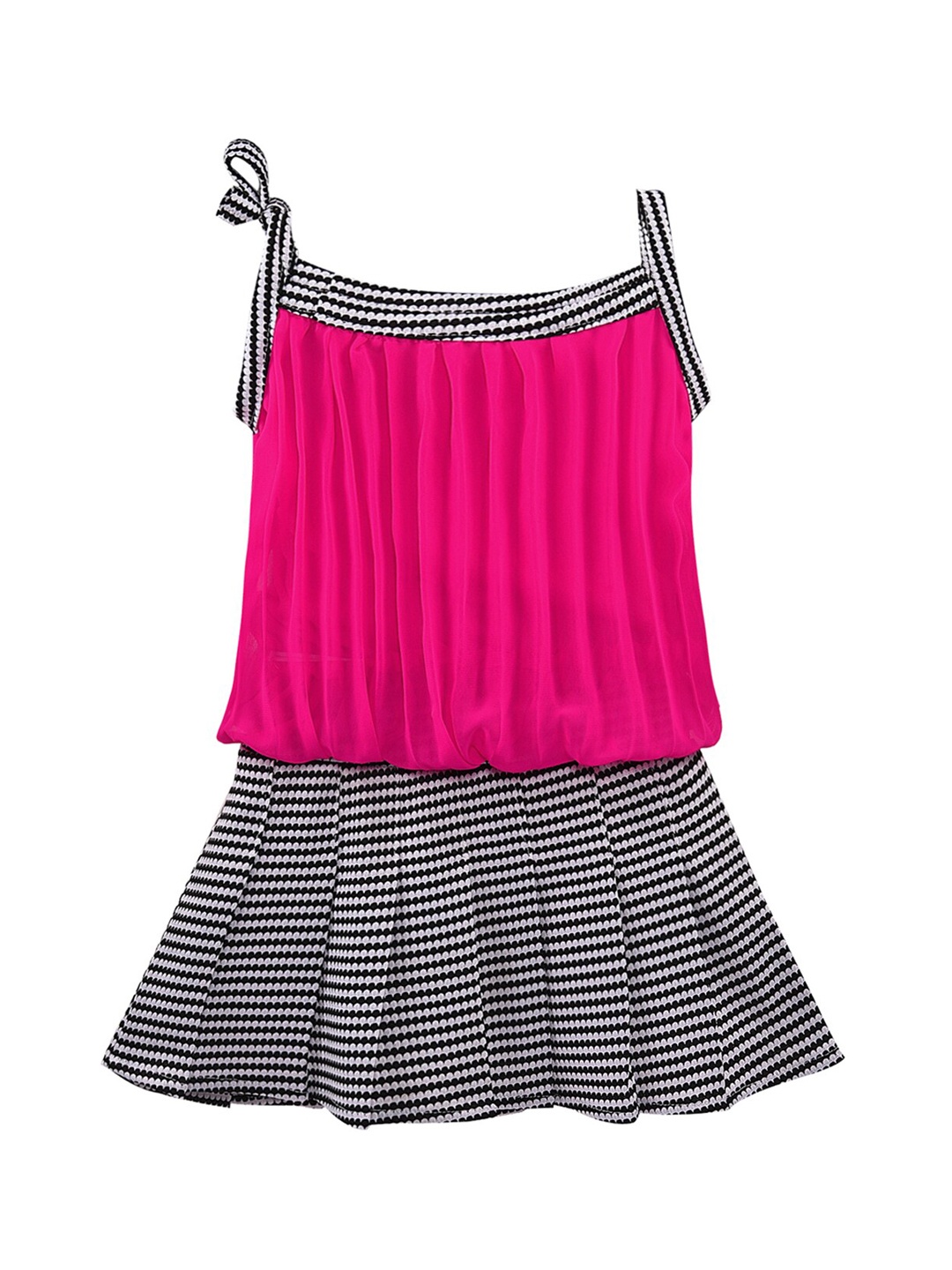 

Wish Karo Girls Pink & Black Solid Top with Skirt