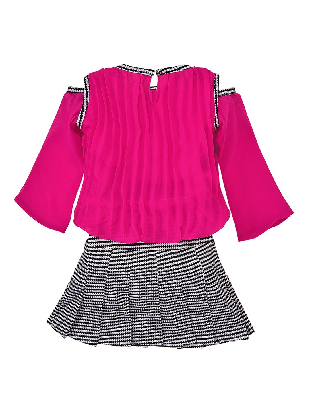 

Wish Karo Girls Pink & Black Solid Top with Skirt