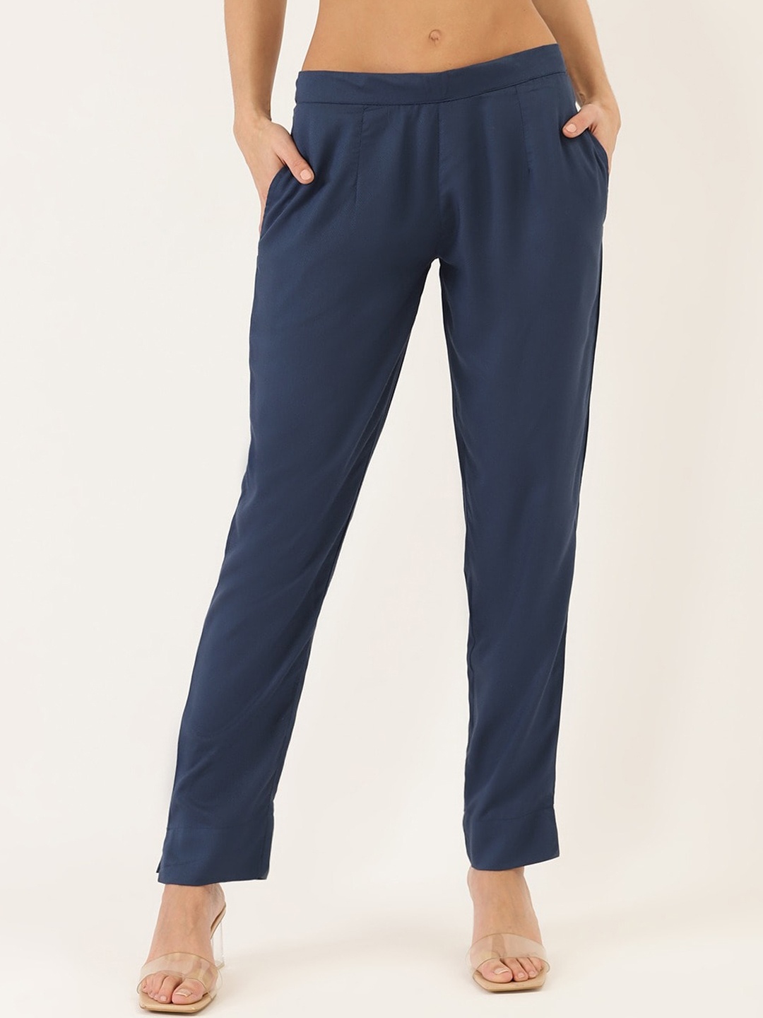 

Cottinfab Women Blue Straight Fit Solid Regular Trousers