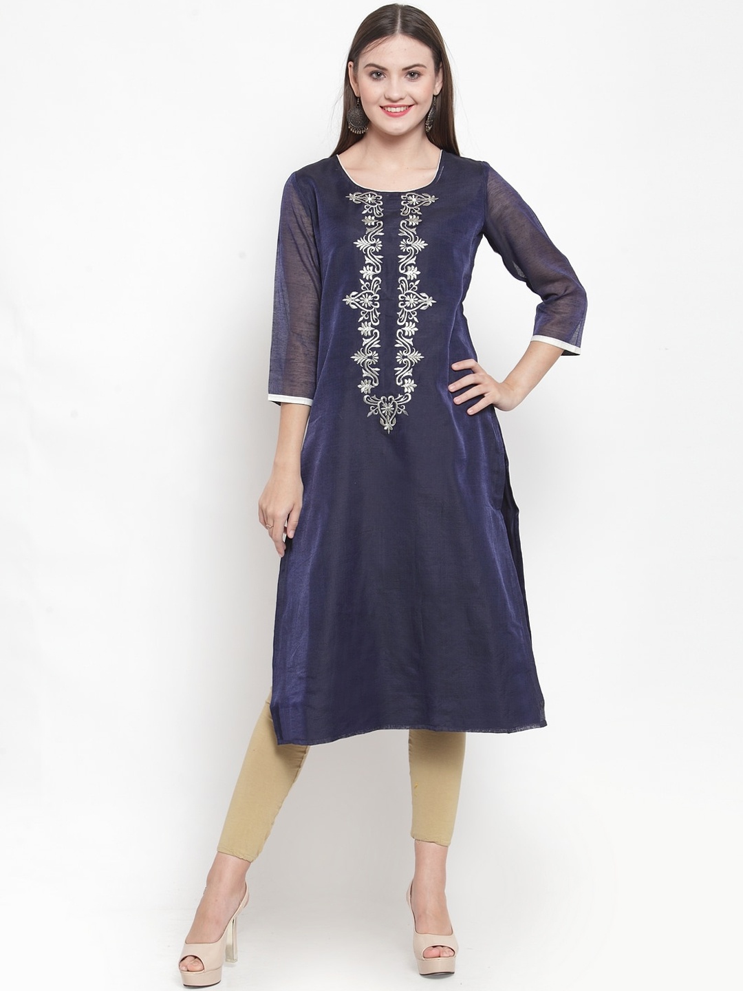 

WESTCLO Women Blue Ethnic Motifs Embroidered Thread Work Kurta