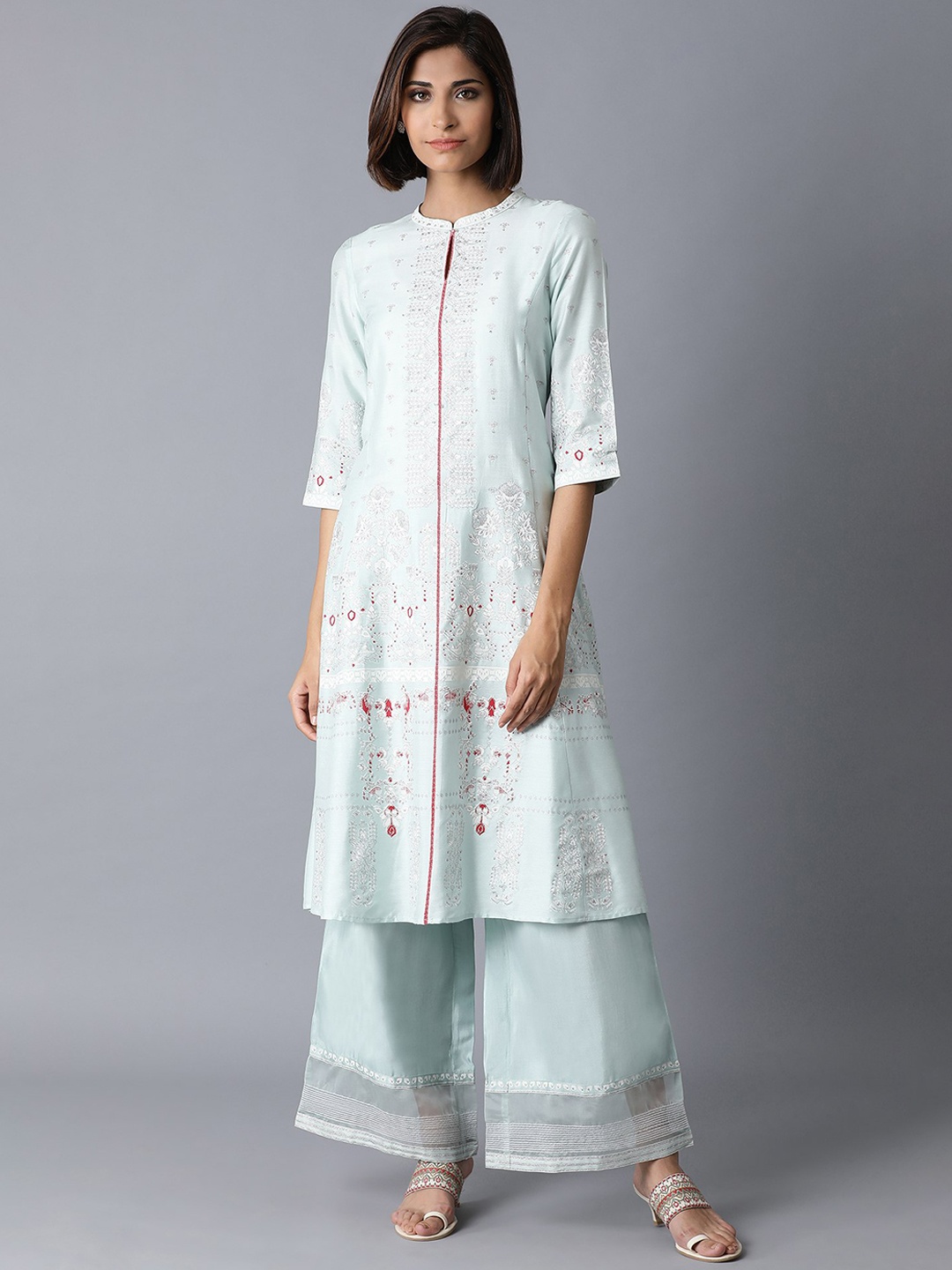 

W Women Turquoise Blue Ethnic Motifs Printed Kurta