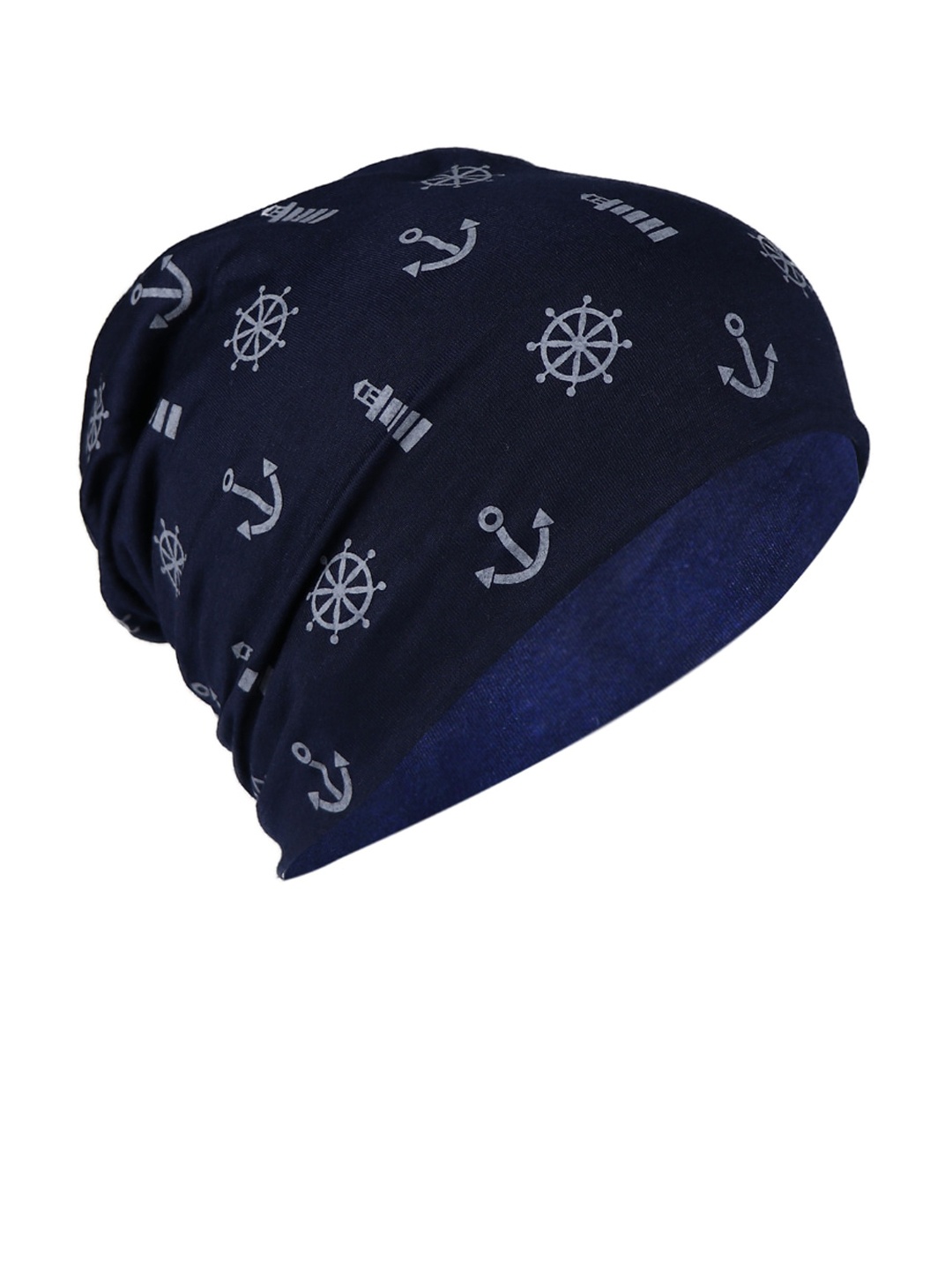 iSWEVEN Unisex Navy Blue & Grey Printed Beanie