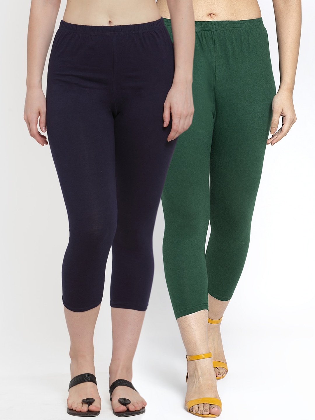

GRACIT Women Pack of 2 Green & Black Solid Slim Fit Capris