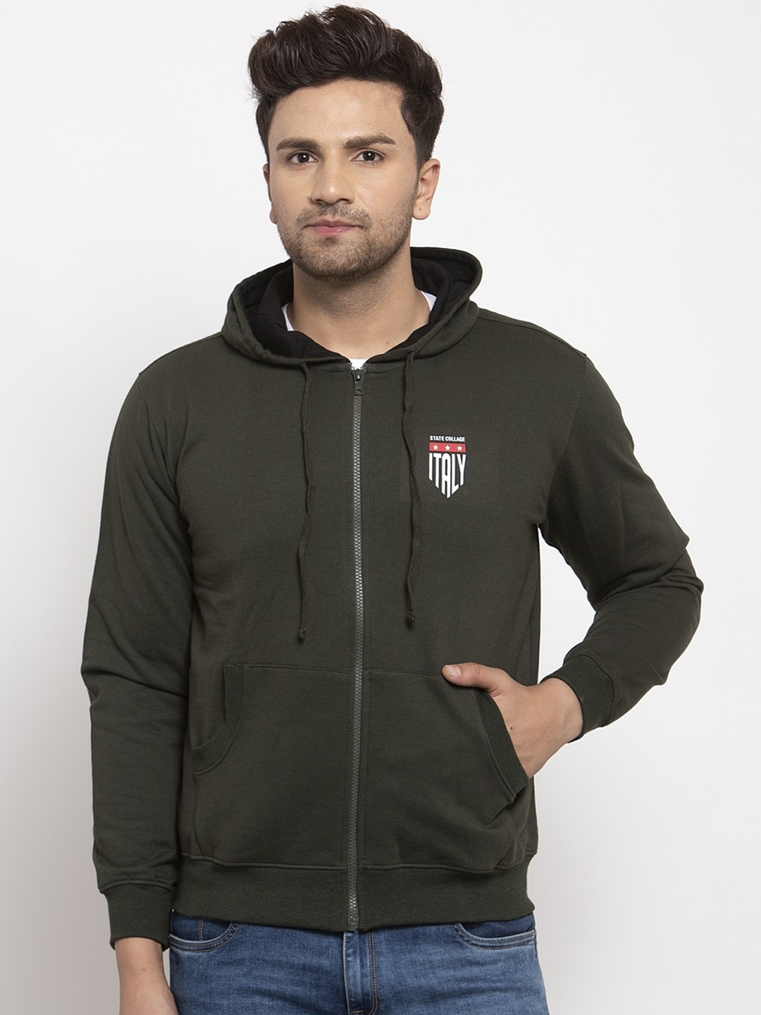 

Cantabil Men Green Solid Hooded Sweatshirt