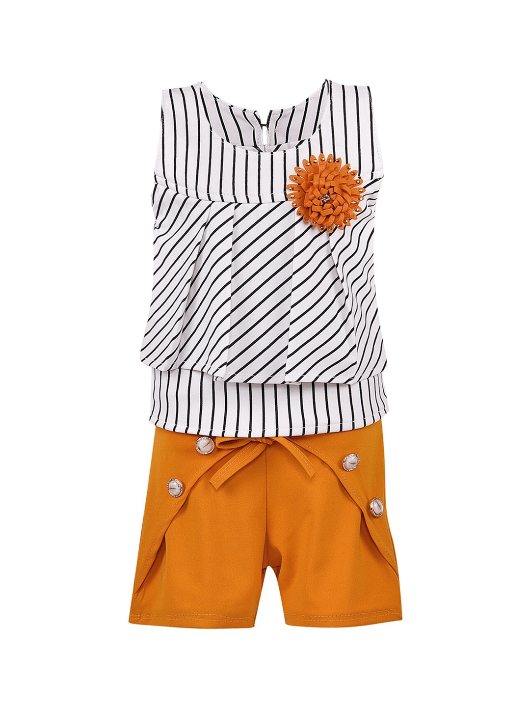

Wish Karo Girls White & Yellow Striped Top with Shorts