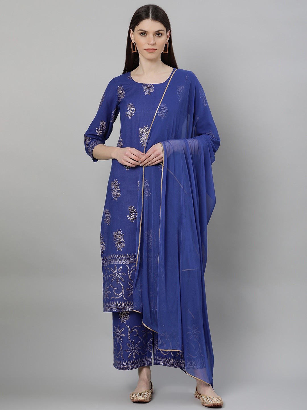 

Gerua By Libas Women Blue Gold-Toned Printed Kurta with Palazzos Dupatta