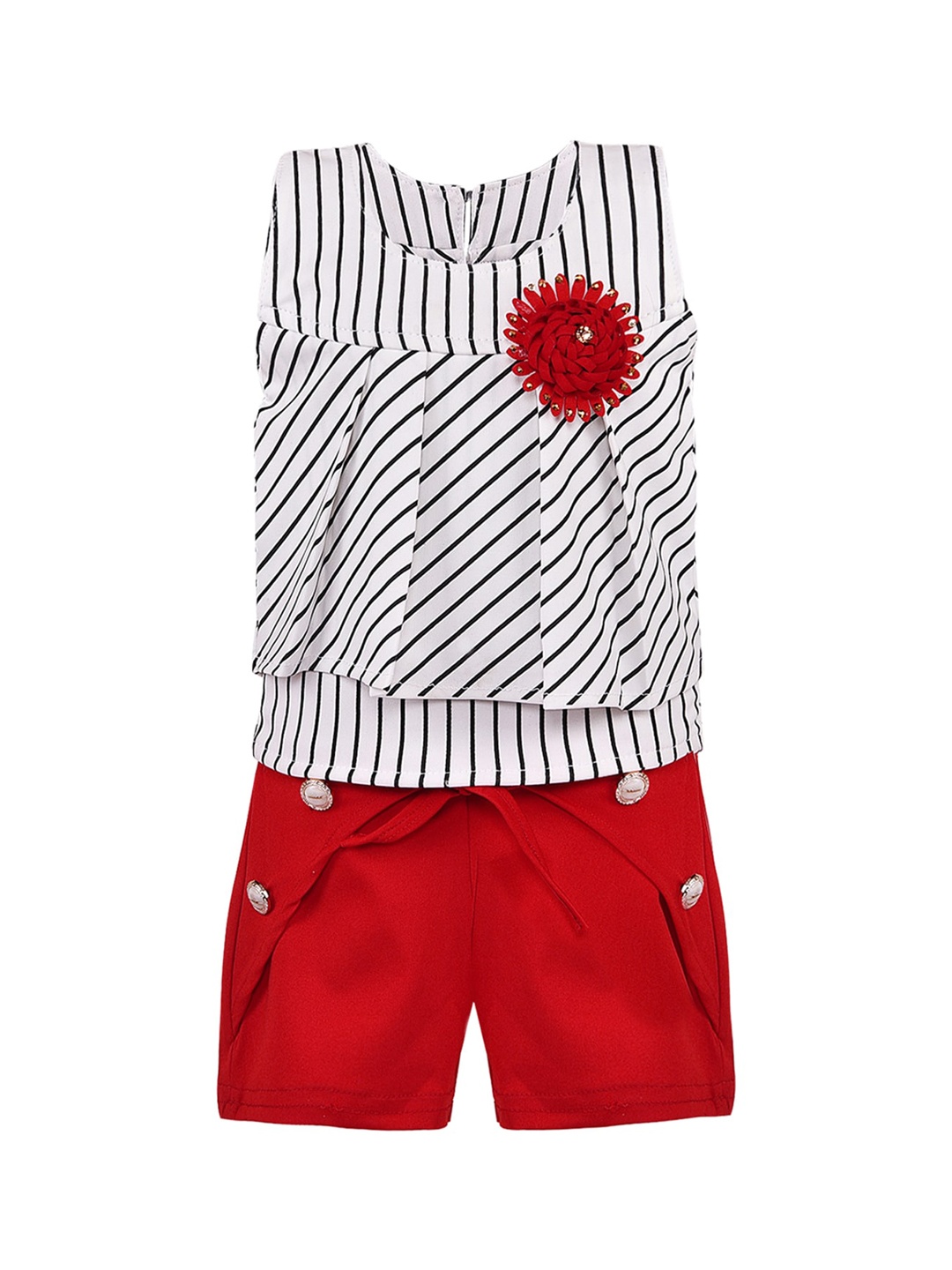 

Wish Karo Girls Red & White Striped Top with Shorts