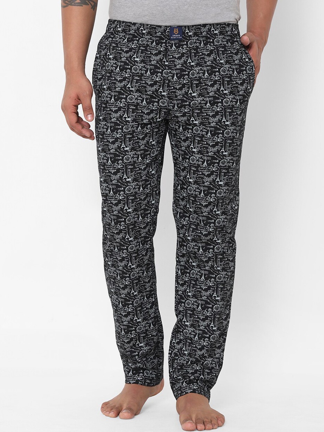 

URBAN SCOTTISH Men Black & Grey Printed Lounge Pants