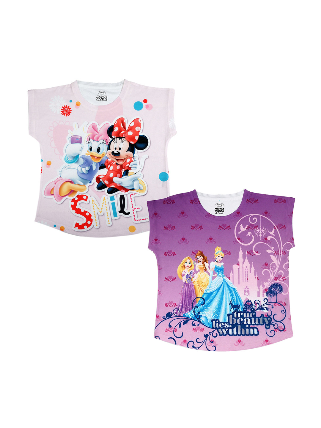 

Disney by Wear Your Mind Girls Pack Of 2 Disney Printed Tops, Pink
