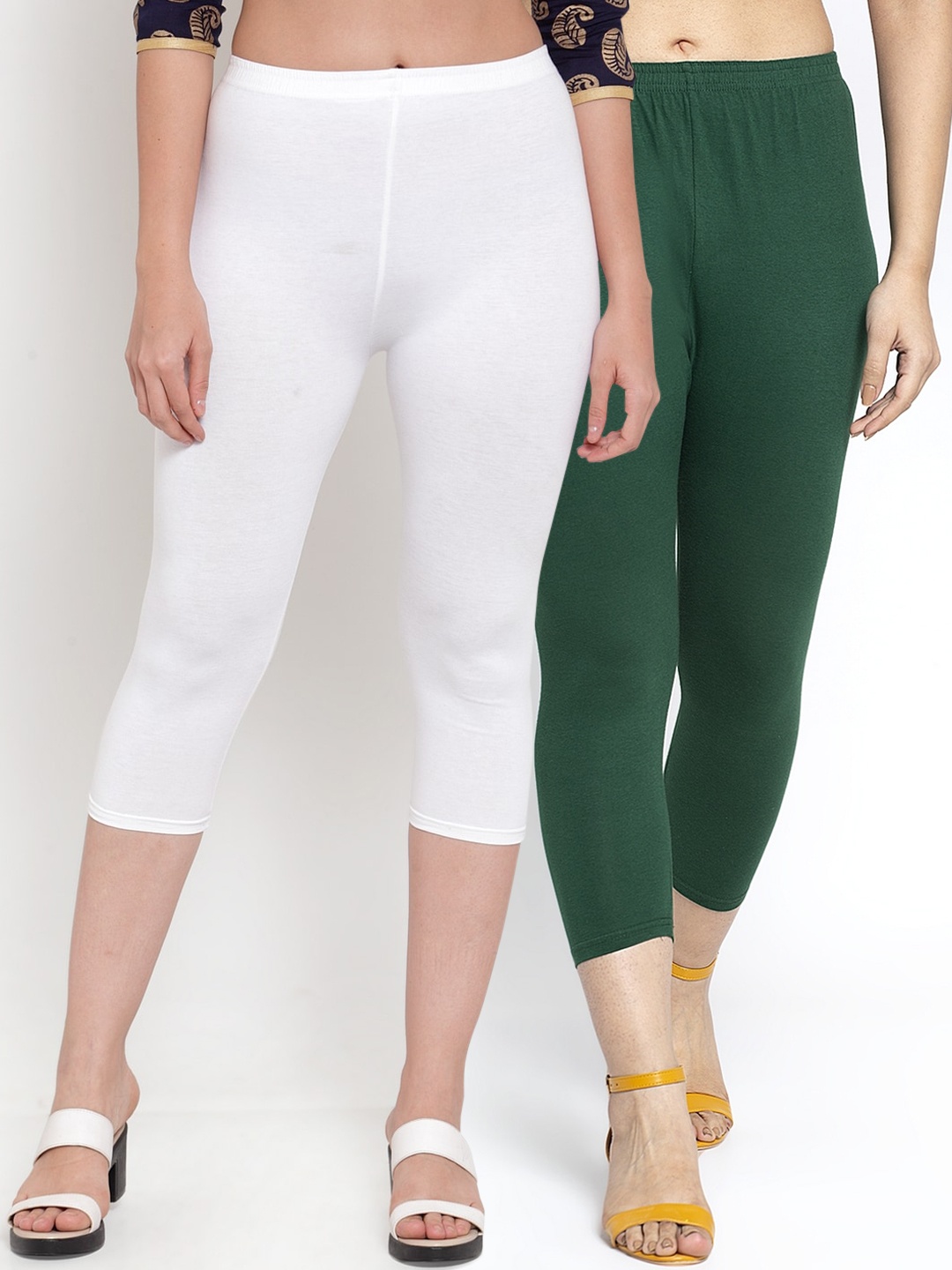 

GRACIT Women Pack Of 2 Solid Skinny Fit Capris, White