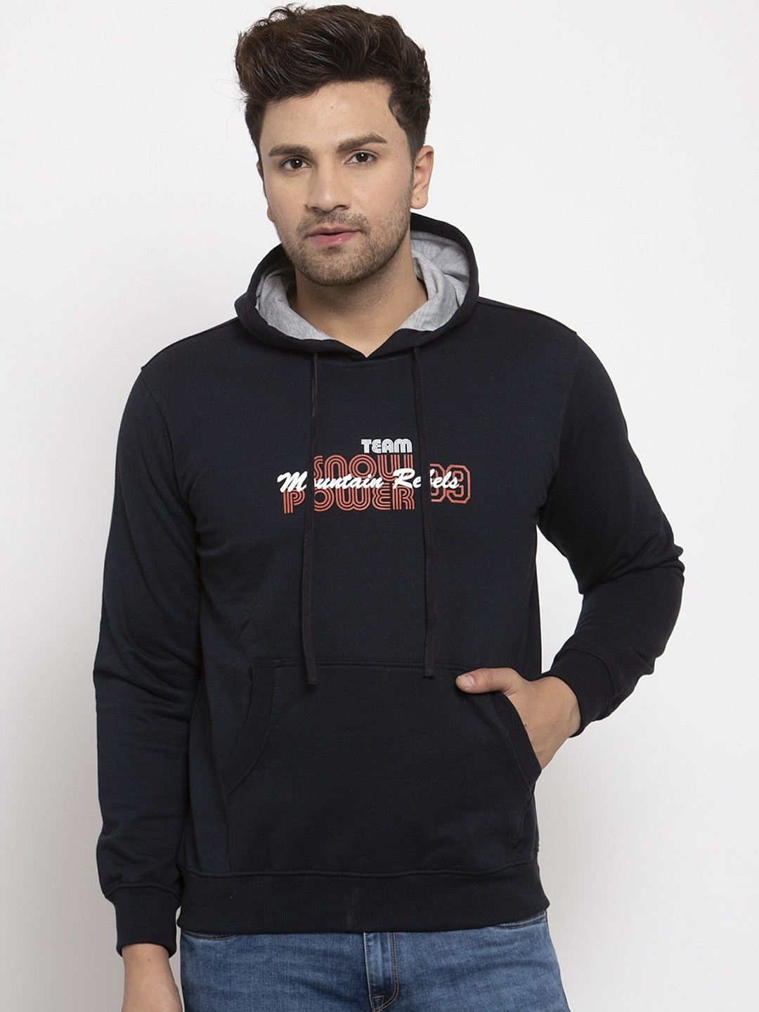 

Cantabil Men Black Printed Hooded Sweatshirt
