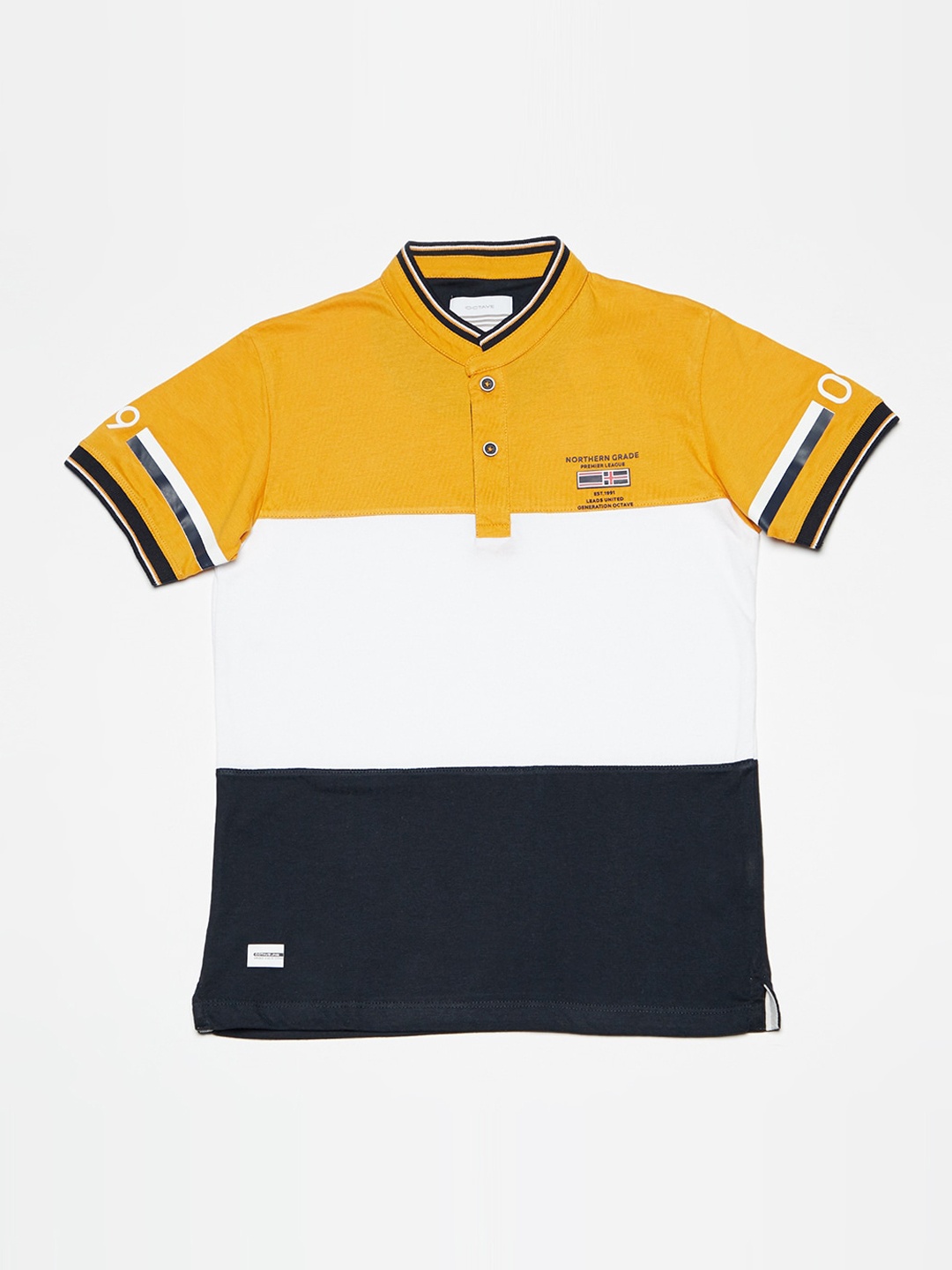 

Octave Boys Yellow & White Solid Henley Neck T-shirt