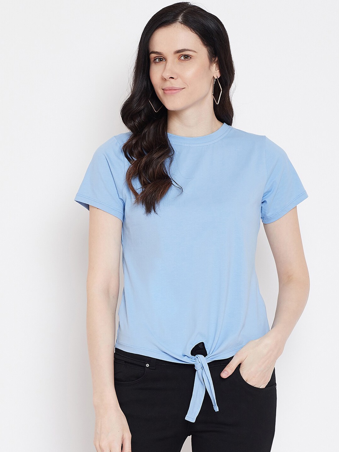

Imfashini Women Blue Solid Round Neck T-shirt