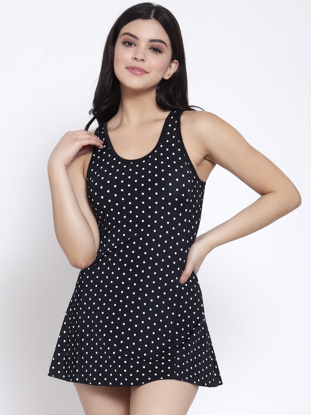 

CUKOO Women Black & White Polka Dot Printed Swimming Dress