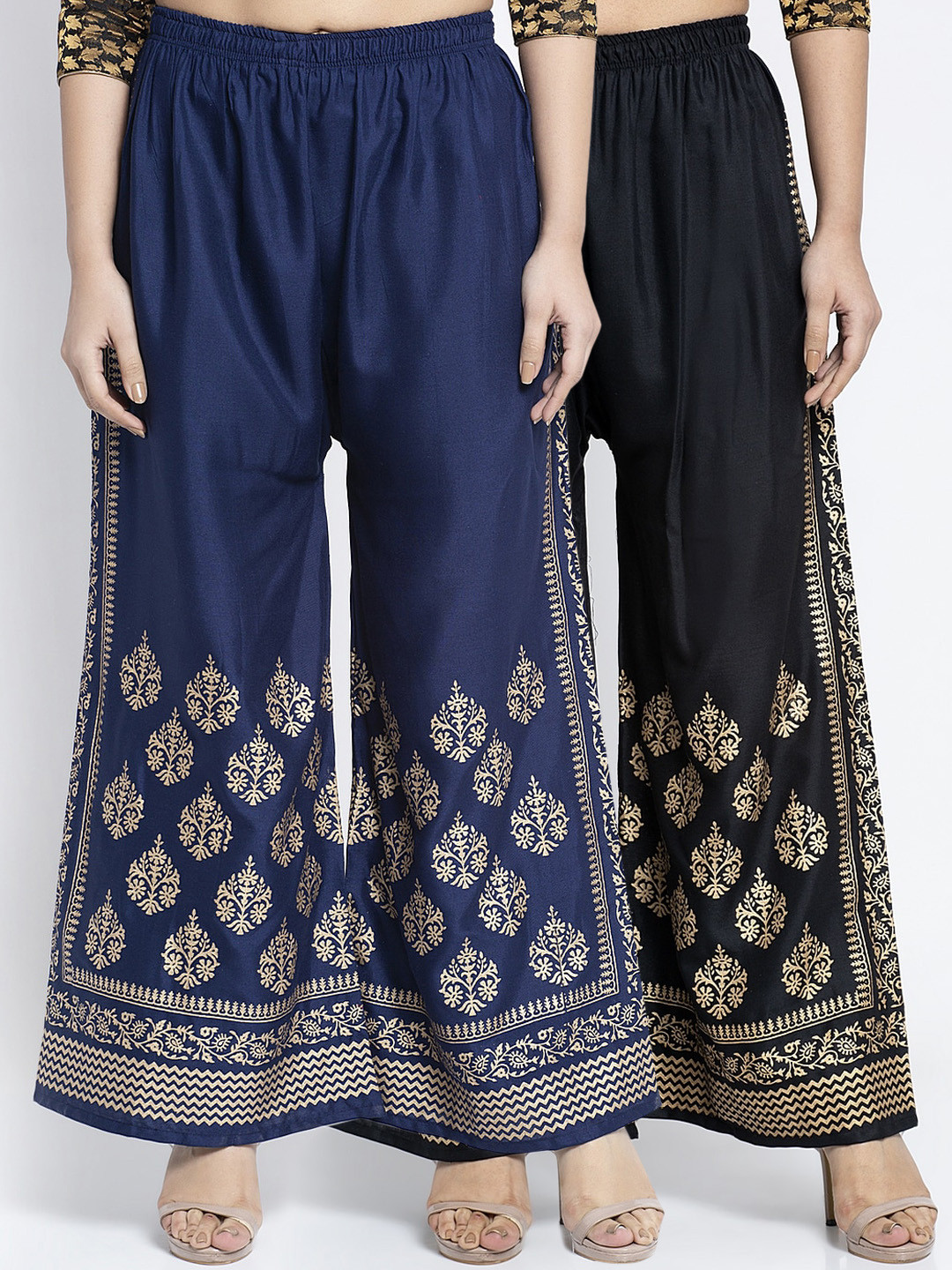 

GRACIT Women Pack Of 2 Printed Flared Palazzos, Black