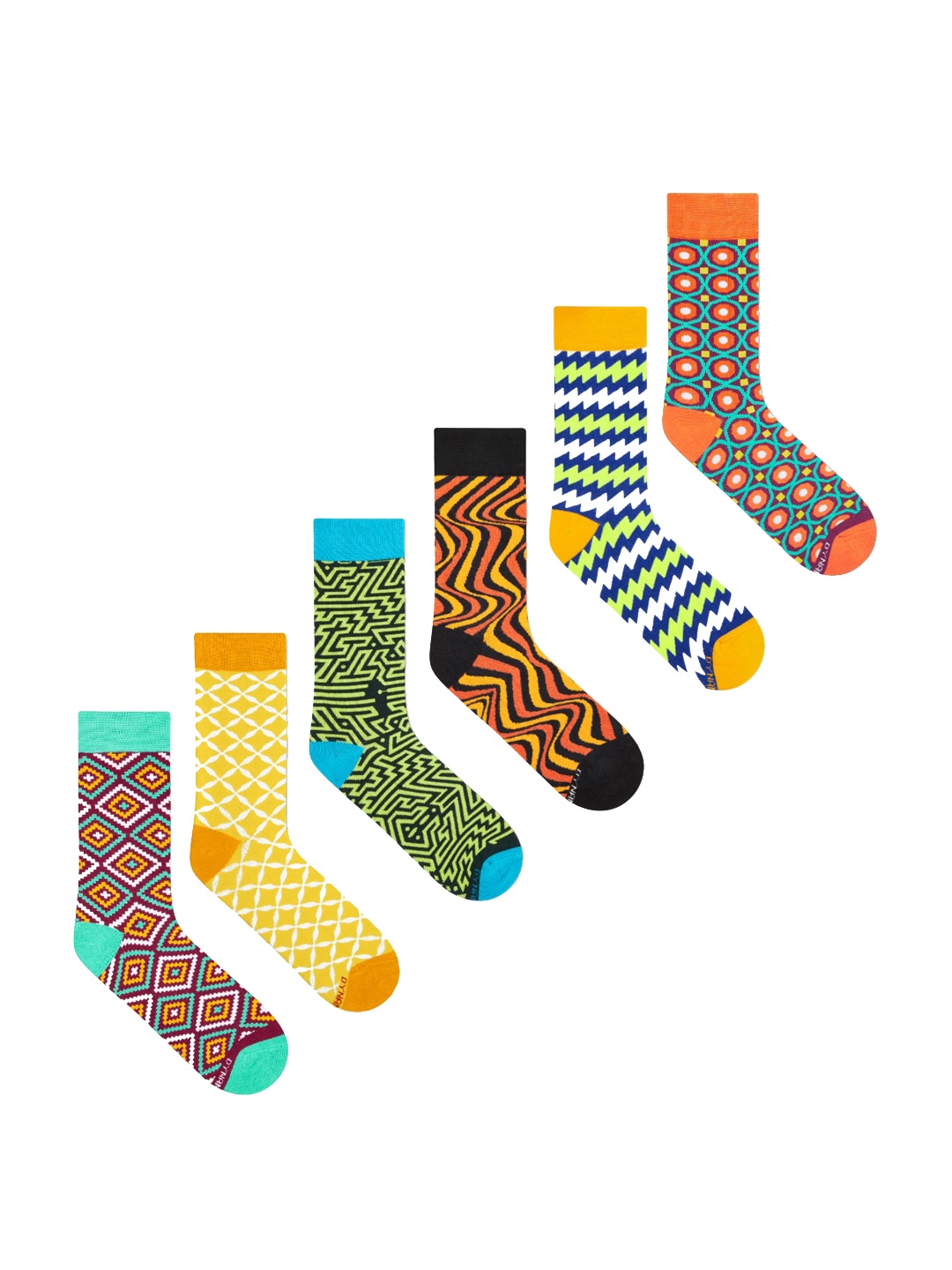 

Dynamocks Unisex Pack of 6 Patterned Calf-Length Socks, Orange