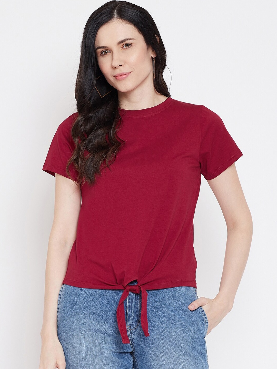 

Imfashini Women Maroon Solid Round Neck T-shirt