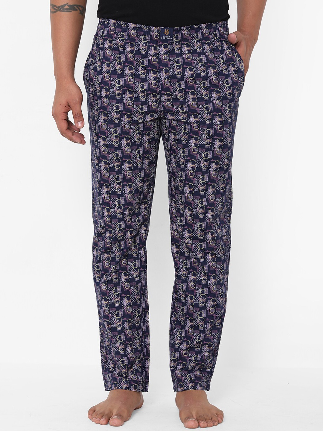 

URBAN SCOTTISH Men Purple & Yellow Printed Lounge Pants