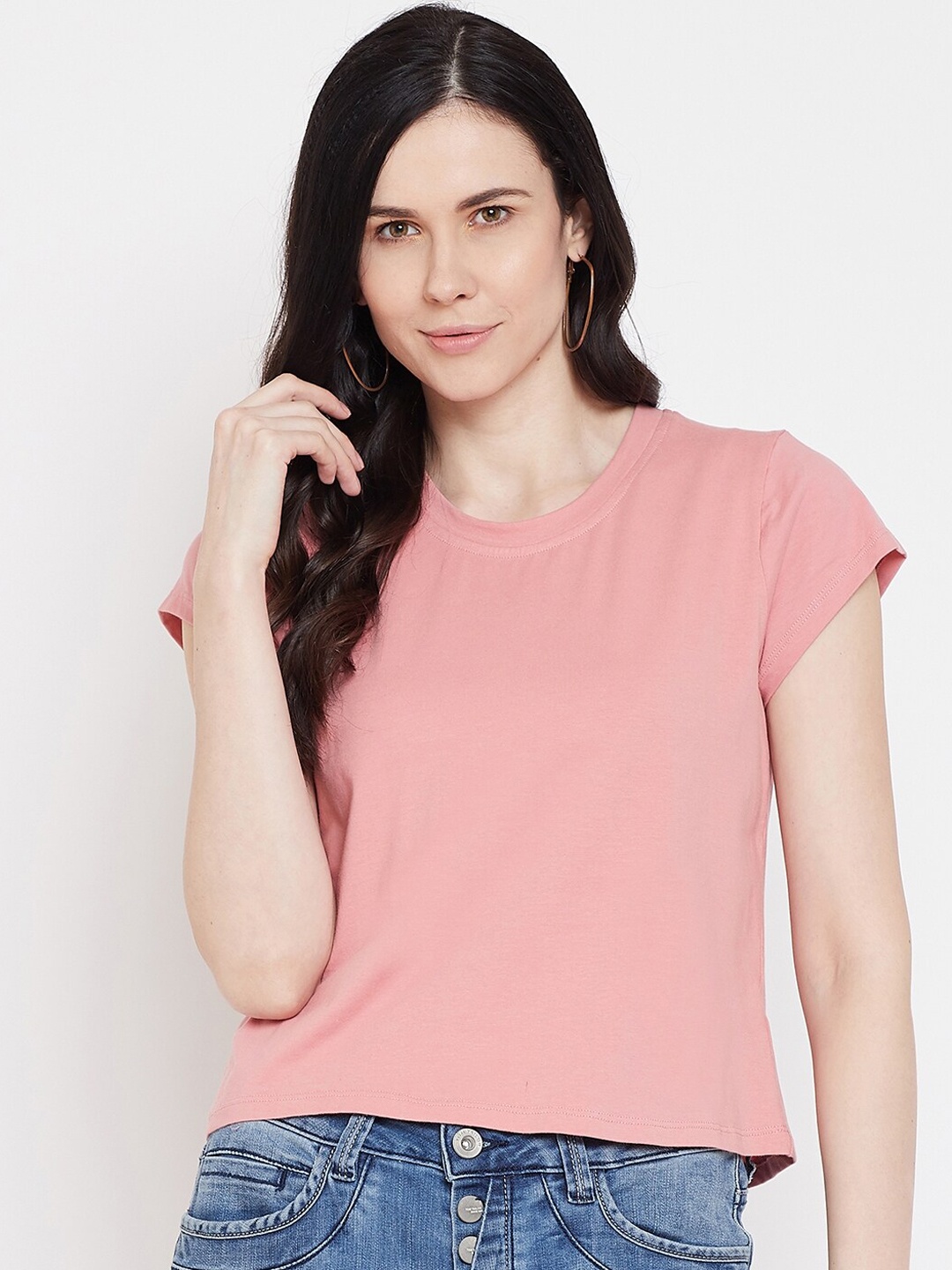 

Imfashini Women Pink Solid Polo Collar T-shirt