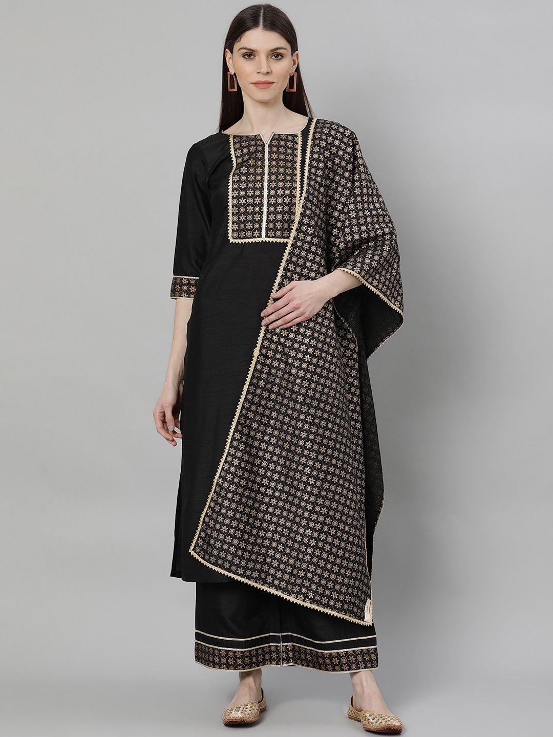 

Gerua By Libas Women Black Yoke Design Kurta with Palazzos Dupatta