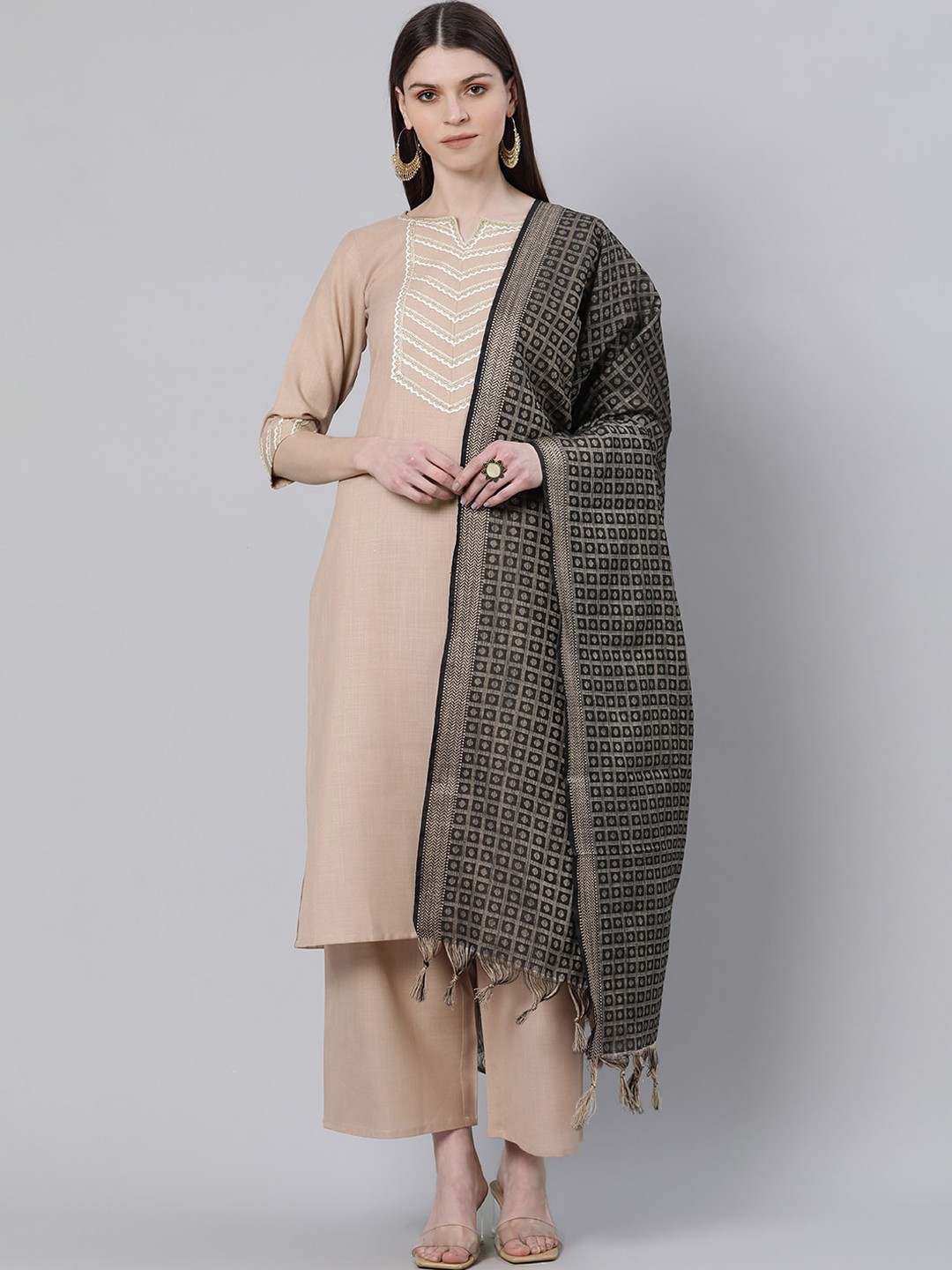 

Gerua By Libas Women Beige Yoke Design Kurta with Palazzos Dupatta
