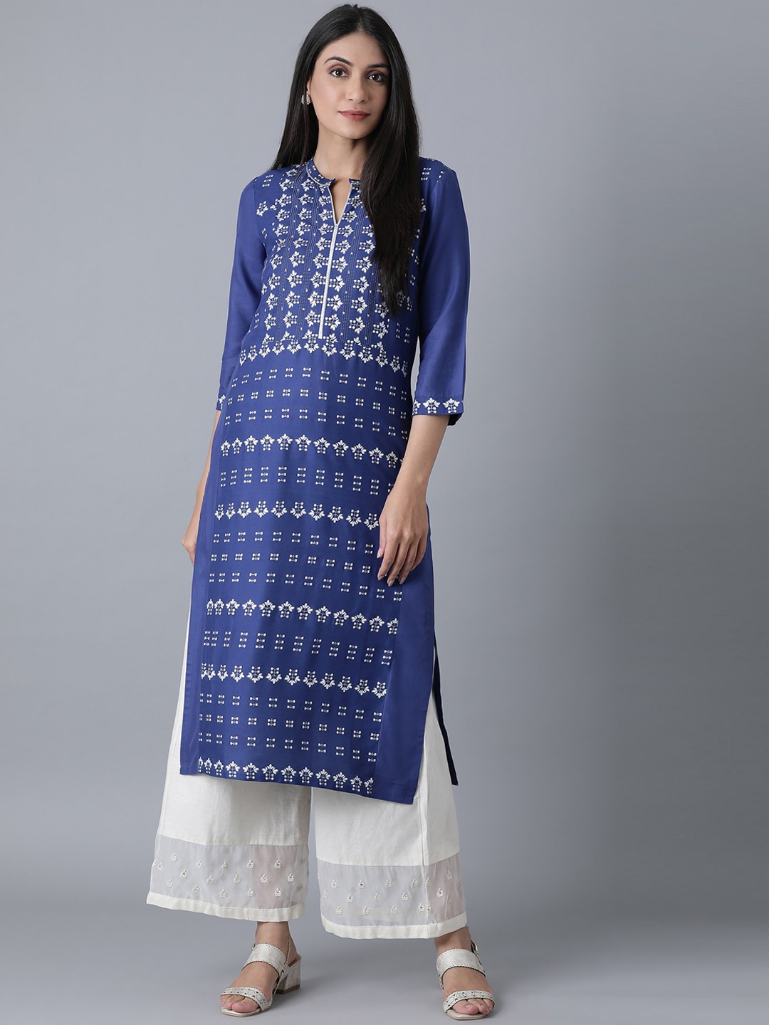 

W Women Blue Ethnic Motifs Printed Kurta