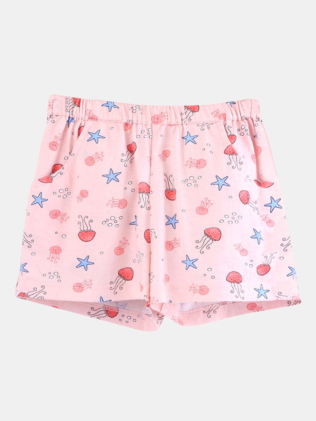 

Beebay Girls Peach-Coloured Printed Regular Fit Regular Shorts
