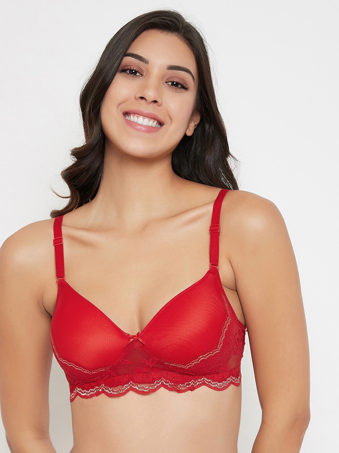

Clovia Red Self Design Non-Wired Lightly Padded T-shirt Bra BR2136P0436E