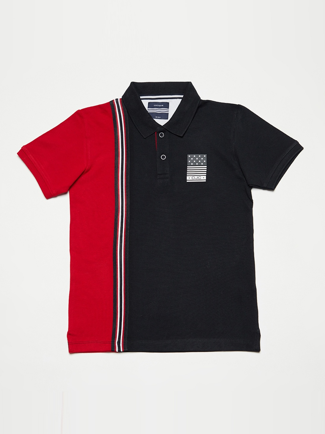 

Octave Boys Black & Red Colourblocked Polo Collar T-shirt