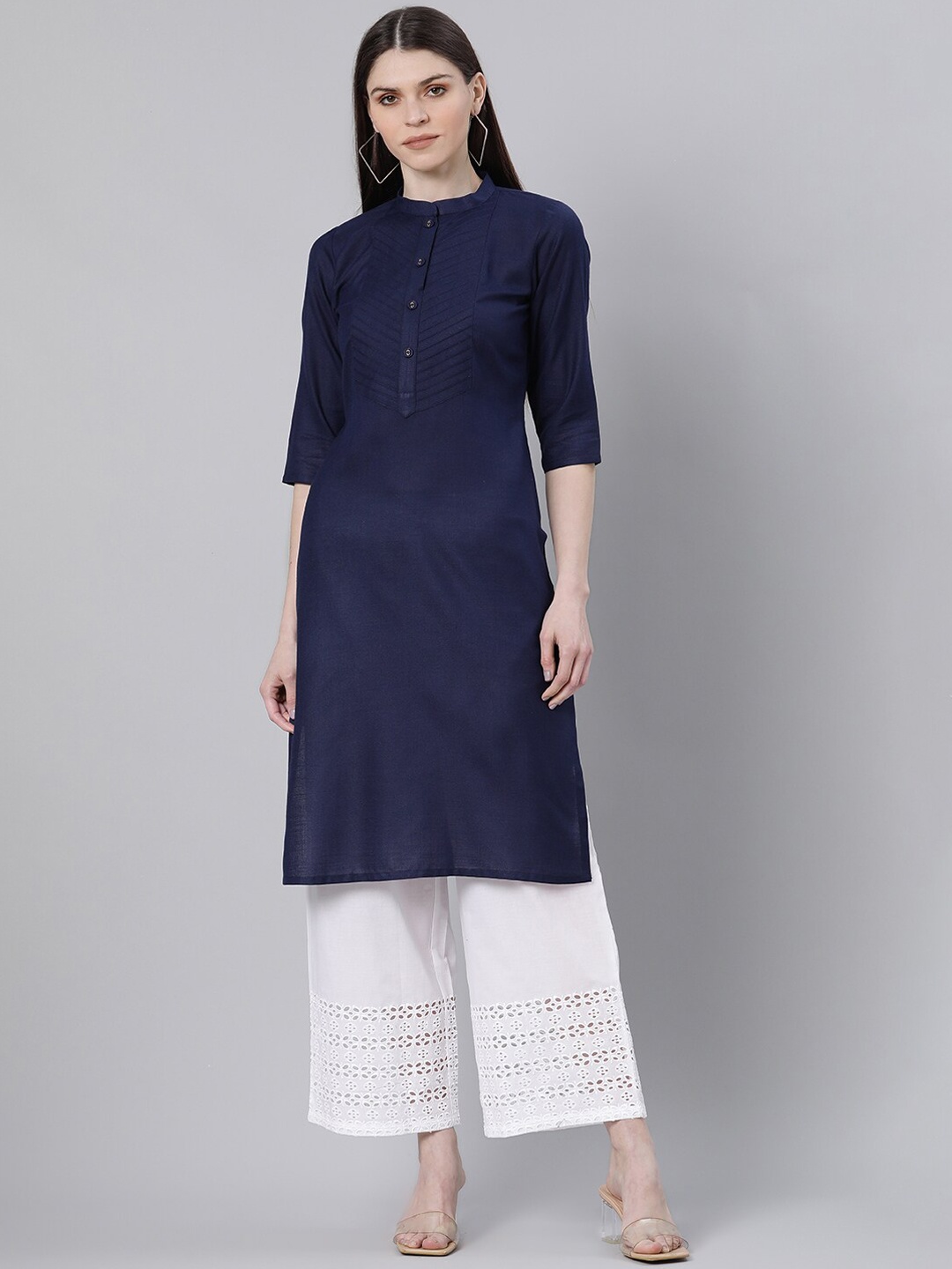 

GERUA Women Navy Blue Mandarin Collar Kurta