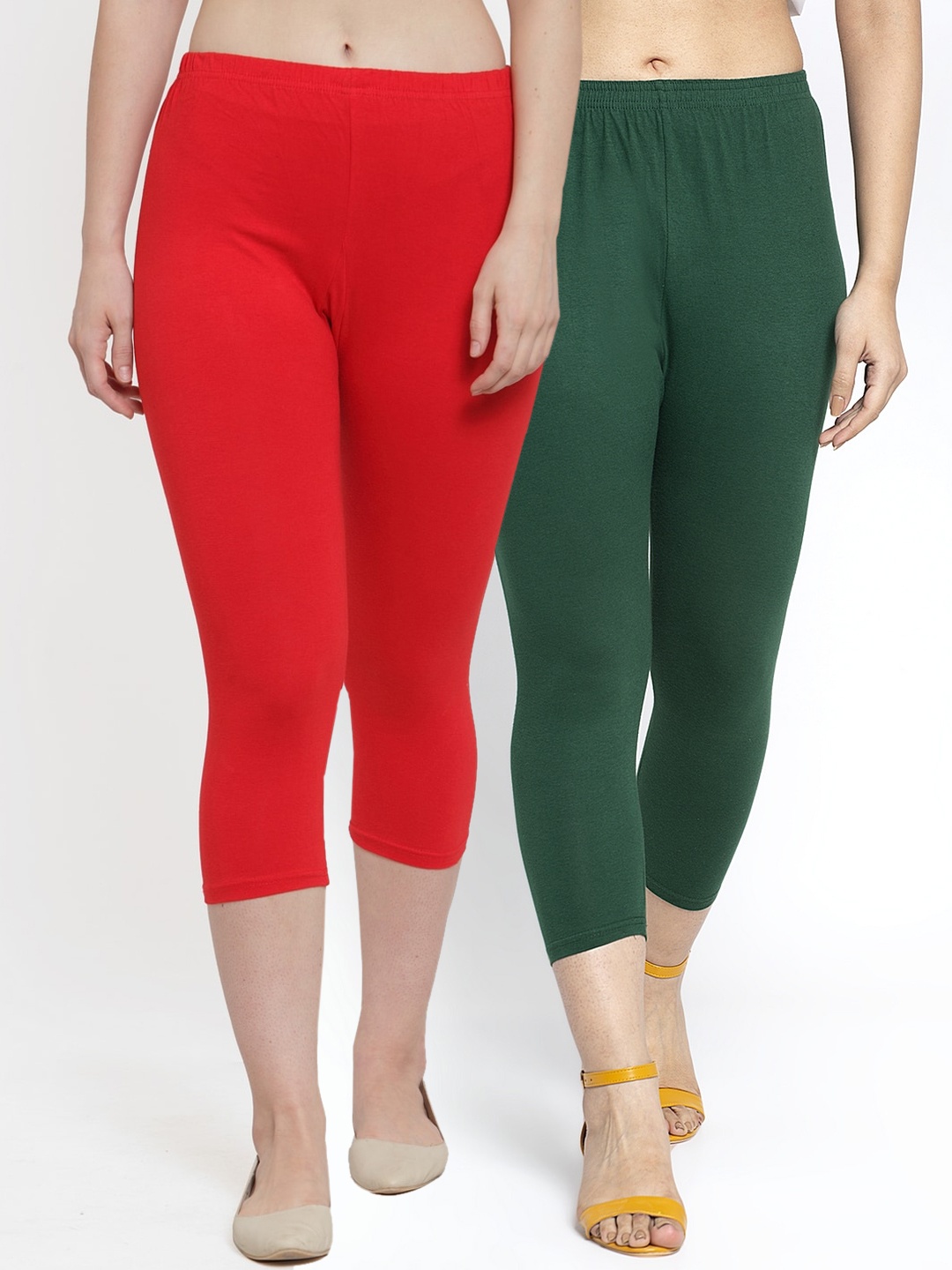 

GRACIT Women Pack of 2 Solid Skinny Fit Capris, Red