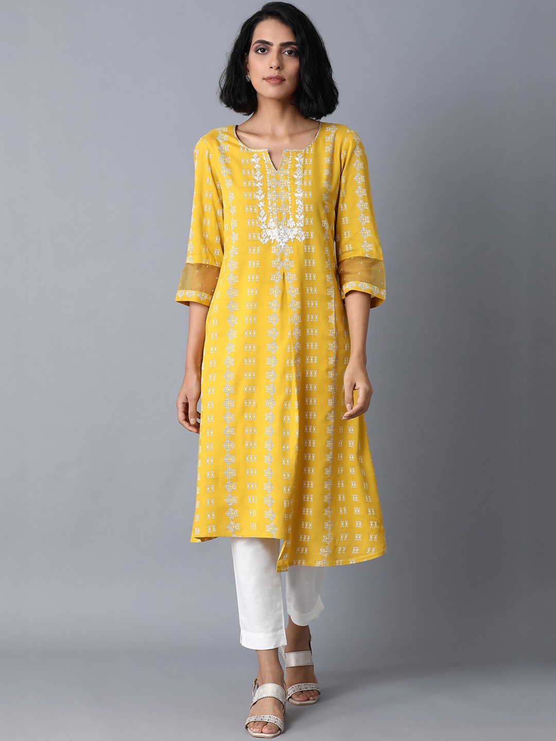 

W Women Yellow Ethnic Motifs Printed Kurta
