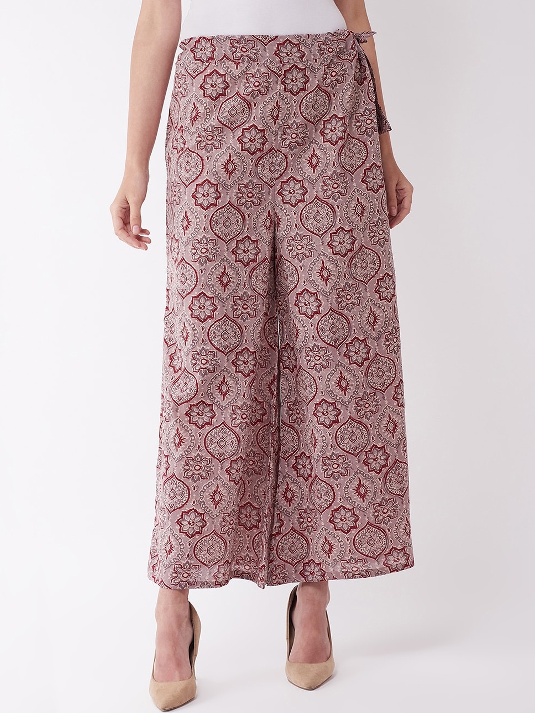 

InWeave Women Taupe & Brown Printed Flared Palazzos