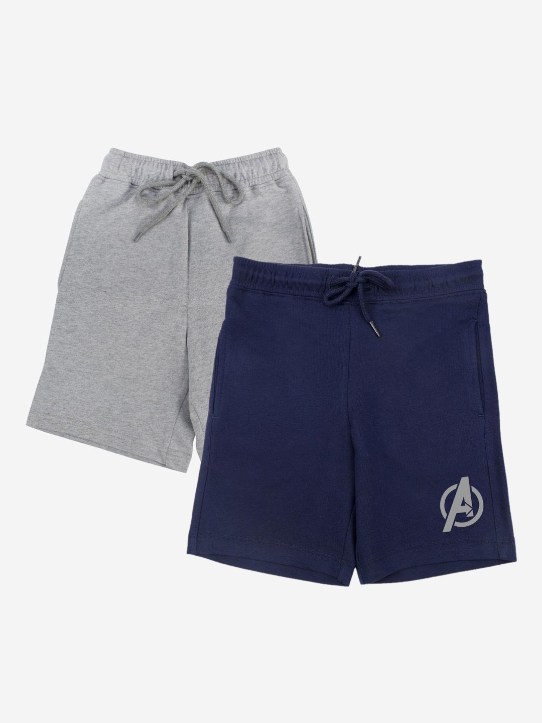 

YK Disney Boys Pack of 2 Solid Regular Shorts with Avengers Captain America Print Detail, Grey