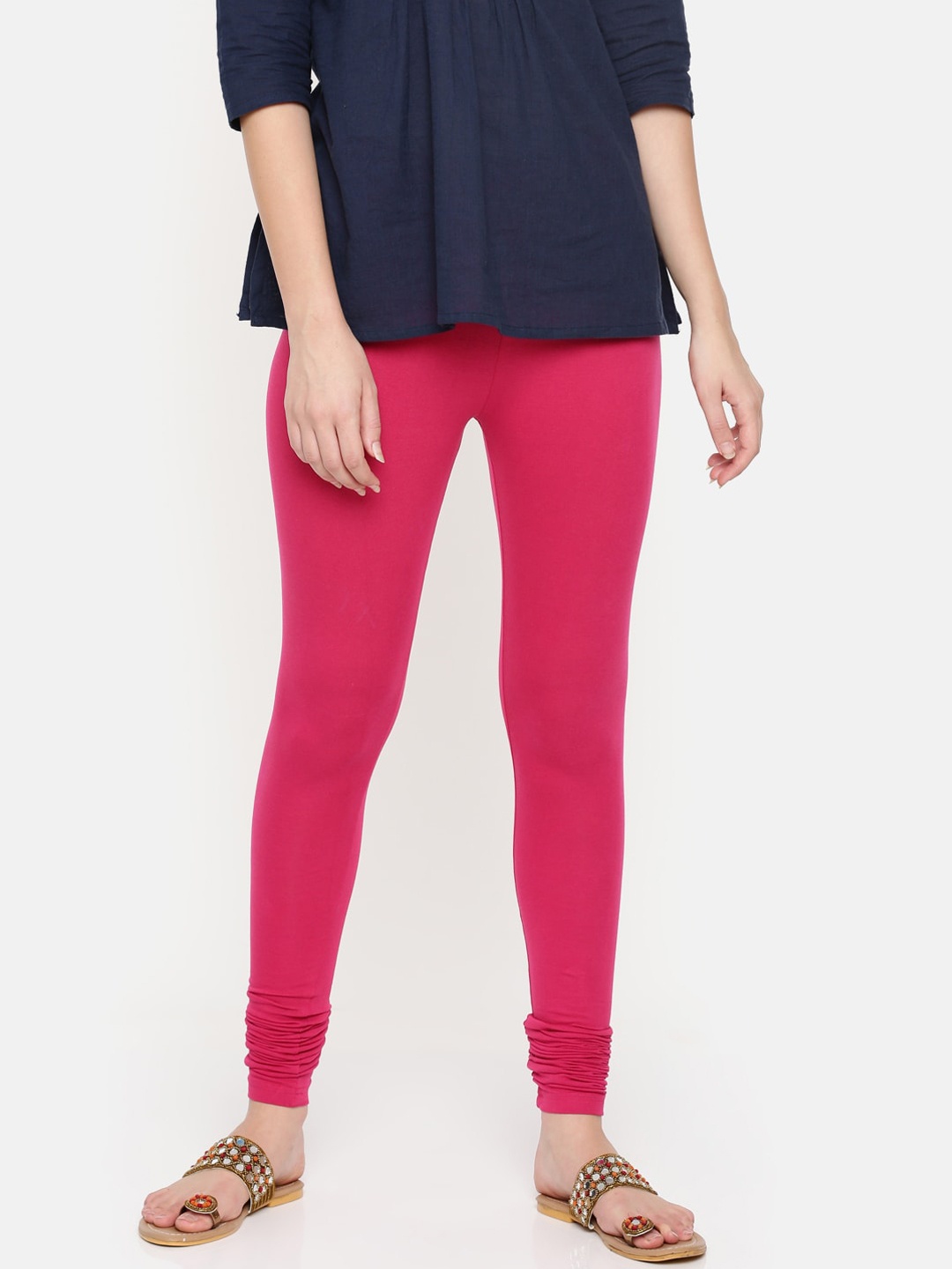 

De Moza Women Pink Solid Churidar-Length Leggings