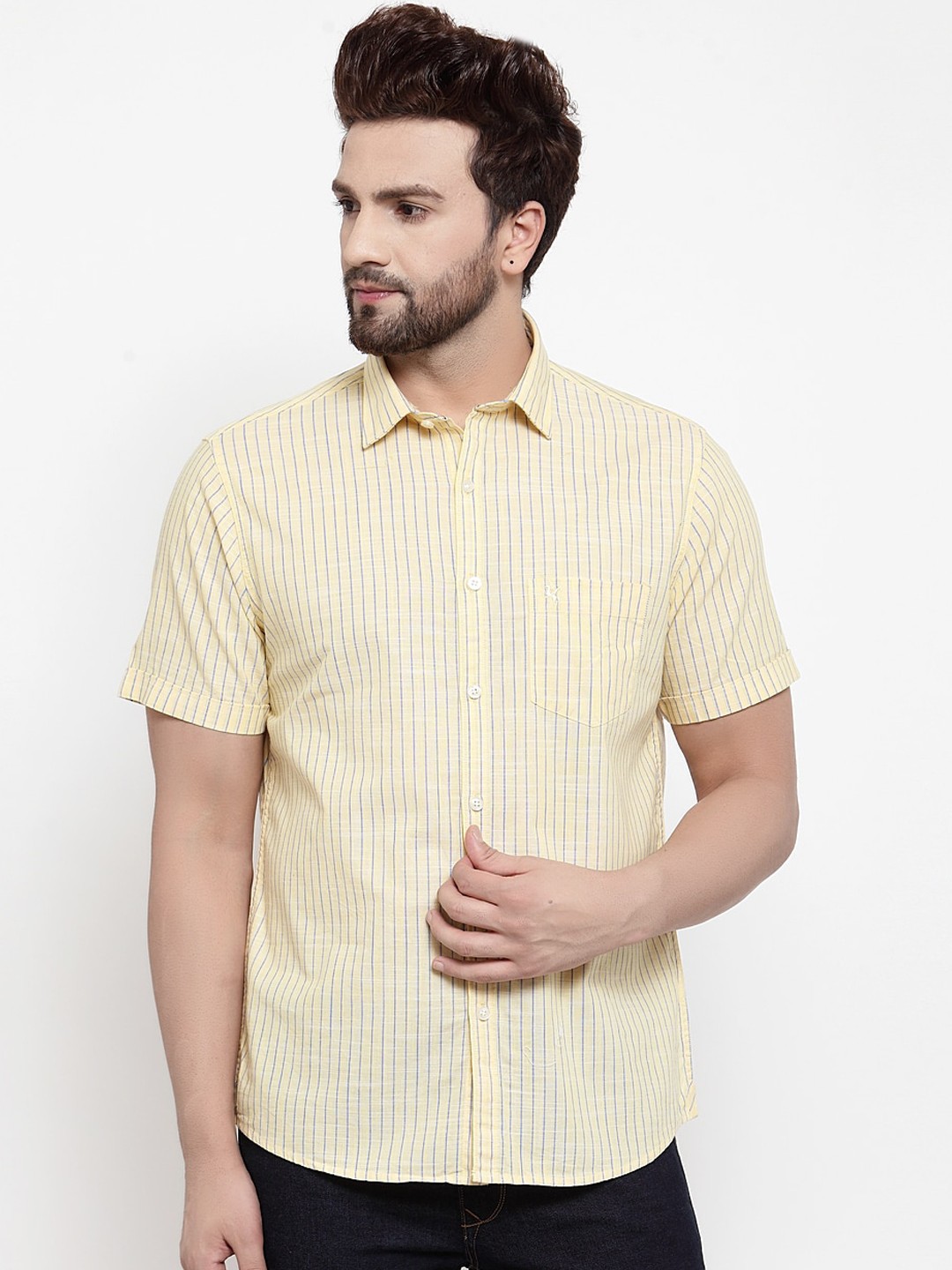 

Cantabil Men Yellow Regular Fit Checked Casual Shirt