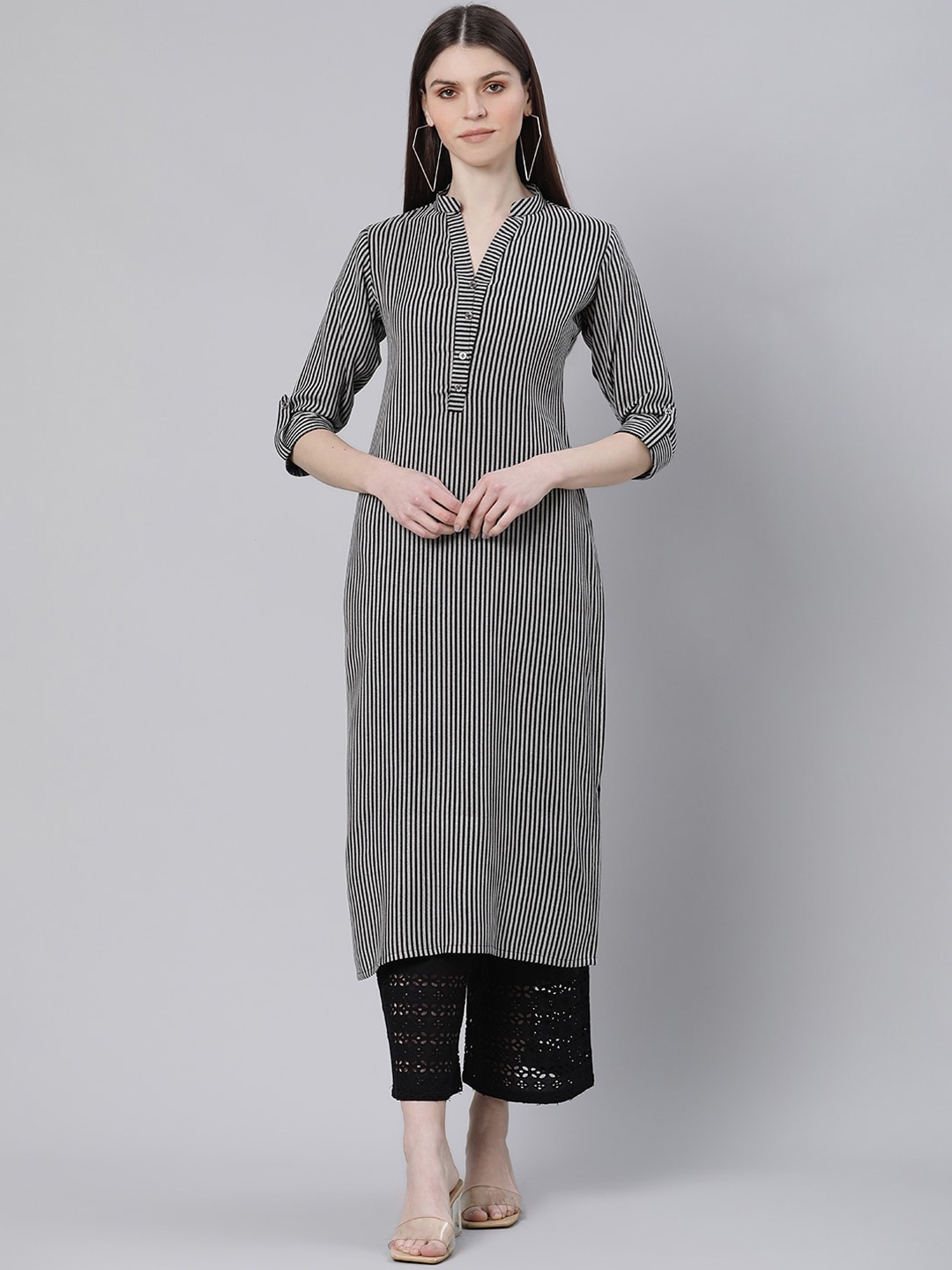 

Gerua By Libas Women Grey Striped Kurta