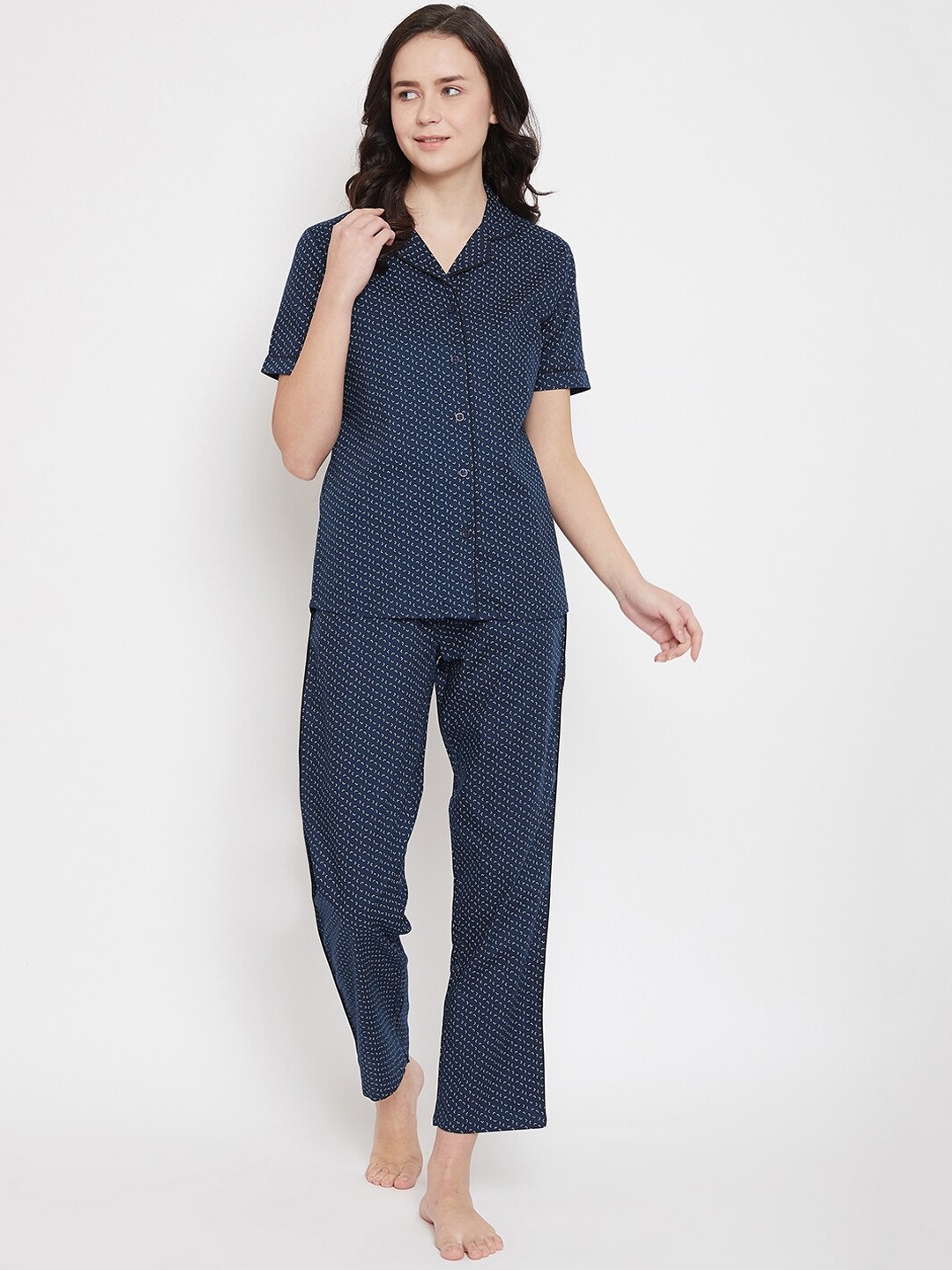 

Crimsoune Club Women Navy Blue Printed Night suit
