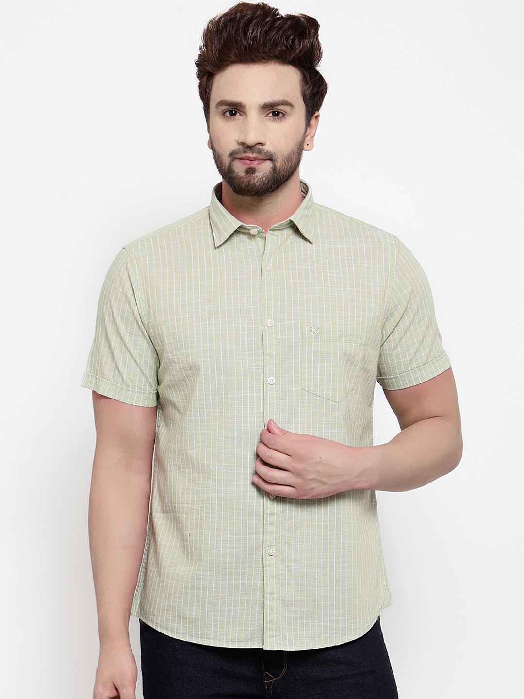 

Cantabil Men Green Regular Fit Striped Casual Shirt